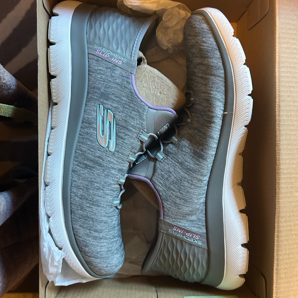 Skechers Women's Gray and Purple Slip-Ons